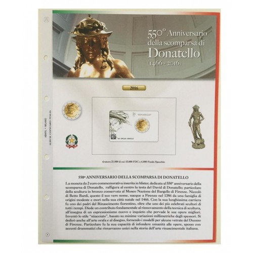Foglio Italia 2€ 2016 Donatello in Coincard - Abafil