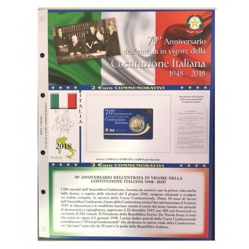 Foglio Italia 2€ 2018 Costituzione Italiana in Coincard - Abafil